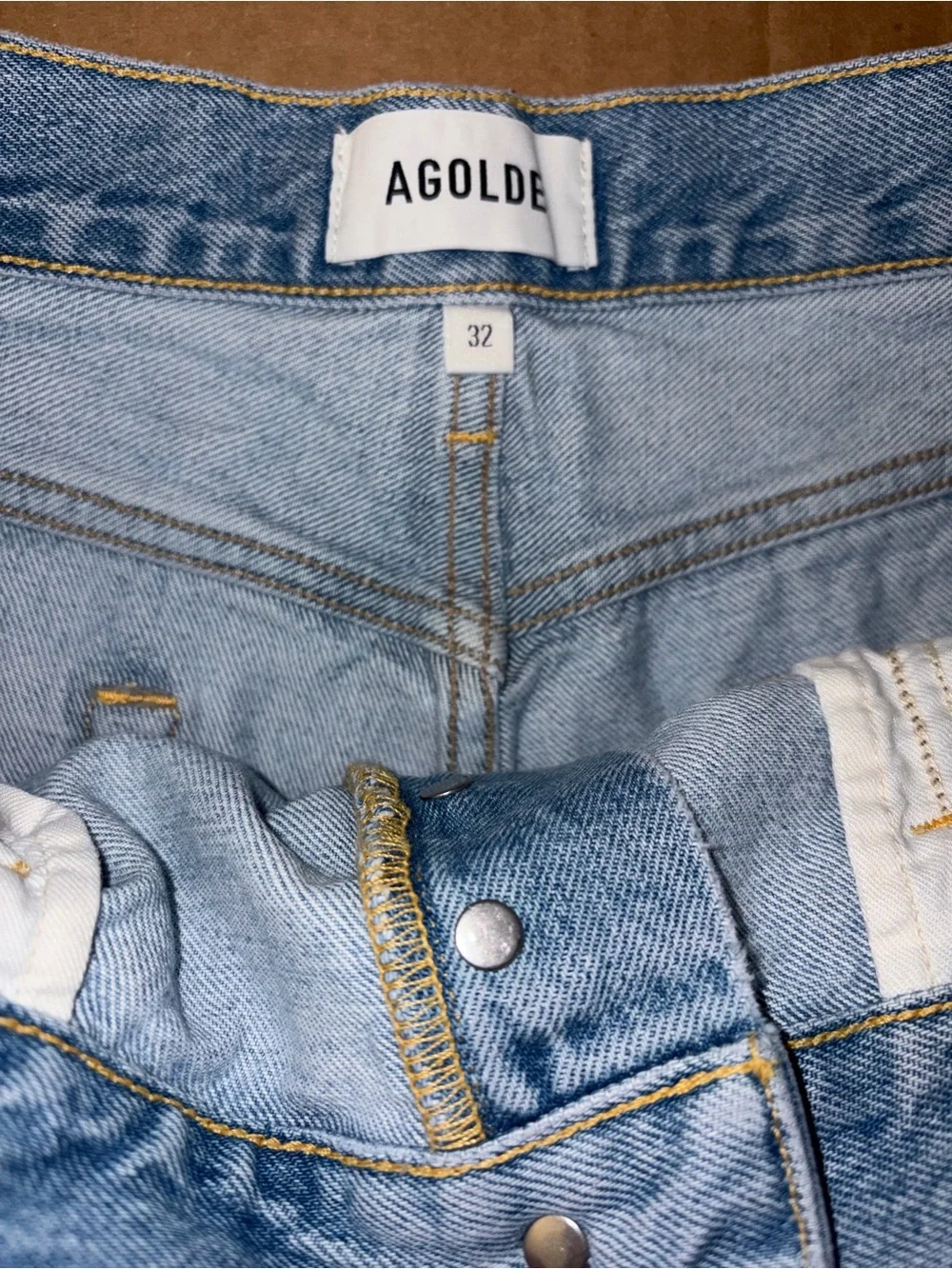 Agolde Parker Long Women’s Size 32 Blue Denim Jean Shorts Cut Off Distressed